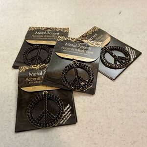 Vintage Metal Accent Peace Sign Pendant (4) Jewelry Making Black 1.75”